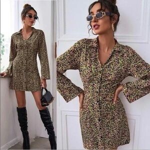 Zara NWT Blogger Favorite Multi Floral Ditsy Button up Side Ruched Dress